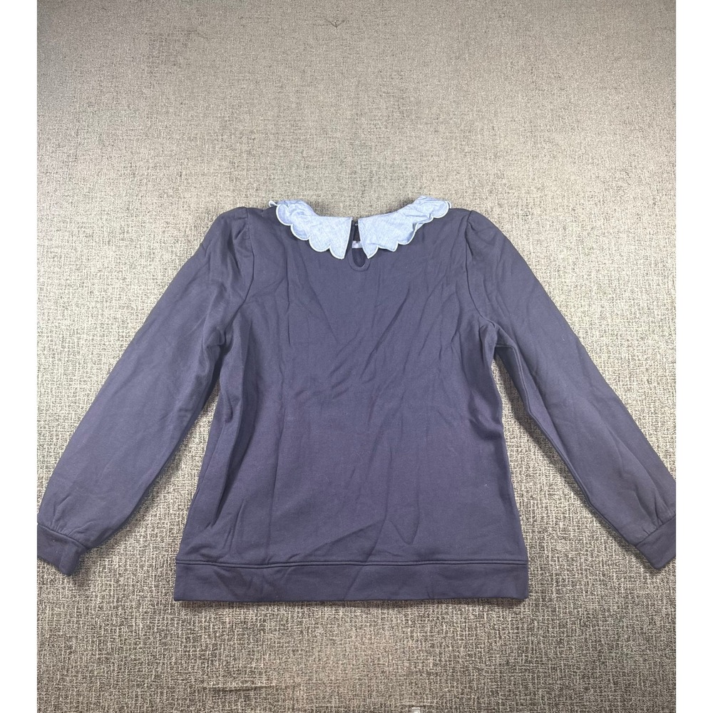 Talbots Navy Scalloped Chambray Collar Sweatshirt Petite Medium NWT